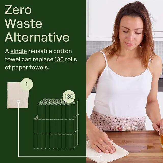 Alt view image 4 of 6 - 10 Pack Reusable Kitchen Paper Towels Washable - Super Absorbent Natural unPaper Towels - Natural Cotton - Reusable, Paperless Kitchen Dish Cloths - 100% Organic