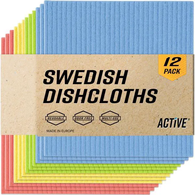 Main image of Swedish Dish Cloths for Kitchen 12 Pack Cellulose Sponge Cloth, Washable Dishcloths for Washing Dishes, Original European Dish Towels, Absorbent Reusable Paper Towels - Multicolor Assorted