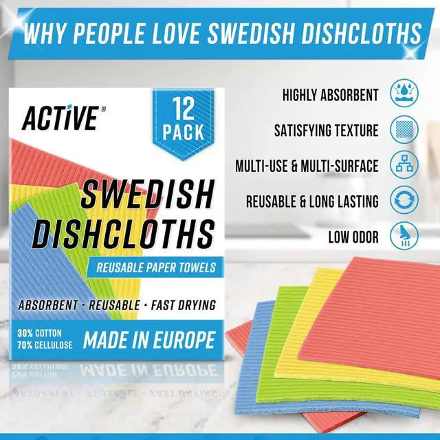 Alt view image 2 of 7 - Swedish Dish Cloths for Kitchen 12 Pack Cellulose Sponge Cloth, Washable Dishcloths for Washing Dishes, Original European Dish Towels, Absorbent Reusable Paper Towels - Multicolor Assorted