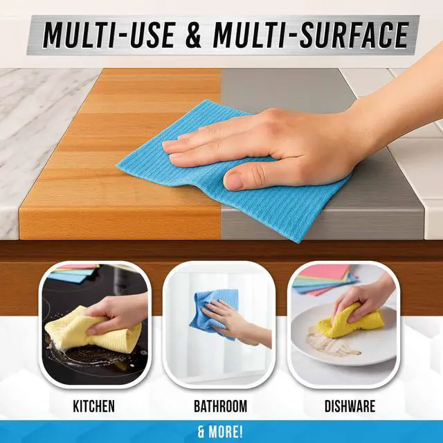 Alt view image 6 of 7 - Swedish Dish Cloths for Kitchen 12 Pack Cellulose Sponge Cloth, Washable Dishcloths for Washing Dishes, Original European Dish Towels, Absorbent Reusable Paper Towels - Multicolor Assorted