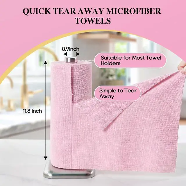 Alt view image 2 of 7 - Microfiber Cleaning Cloth Roll 45 Pack, 12''×12" Reusable Paper Towels, Tear Away Microfiber Towels, Highly Absorbent, All-Purpose Washable Cleaning Rags for Kitchen, Window, Car, Shop (Pink)