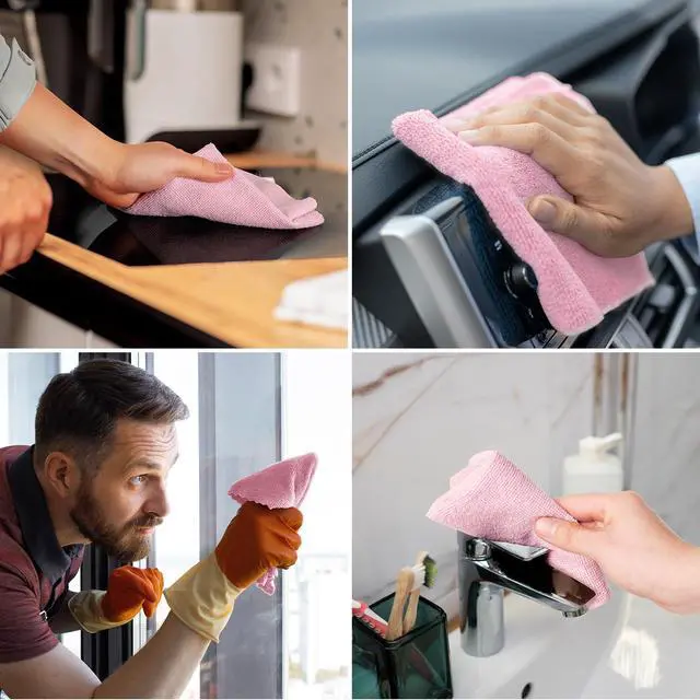 Alt view image 7 of 7 - Microfiber Cleaning Cloth Roll 45 Pack, 12''×12" Reusable Paper Towels, Tear Away Microfiber Towels, Highly Absorbent, All-Purpose Washable Cleaning Rags for Kitchen, Window, Car, Shop (Pink)