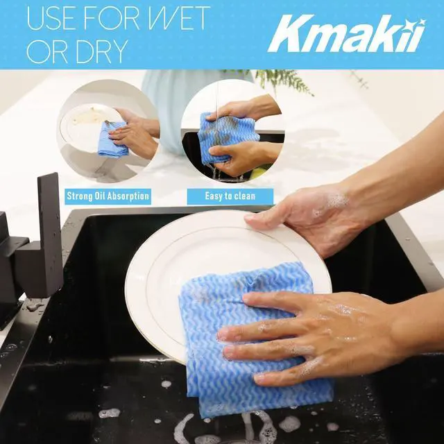 Alt view image 7 of 7 - Handi Wipe Reusable Cloths - Multi-Purpose Disposable Dish Cloths and Towels, Ultra Absorbent, Fast-Dry, Durable Cleaning Wipes for Kitchen and Home, Blue, 11.8 x 21 inches, Pack of 80