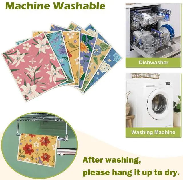 Alt view image 5 of 7 - 6 Packs Swedish Paper Cloths for Kitchen, Reusable Paper Towels Washable Dish Rags, Highly Absorbent Kitchen Towels Quick Drying Swedish Sponge Cleaning Dish Cloths (Lily Floral)