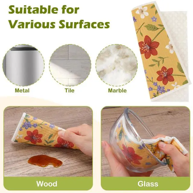Alt view image 6 of 7 - 6 Packs Swedish Paper Cloths for Kitchen, Reusable Paper Towels Washable Dish Rags, Highly Absorbent Kitchen Towels Quick Drying Swedish Sponge Cleaning Dish Cloths (Lily Floral)