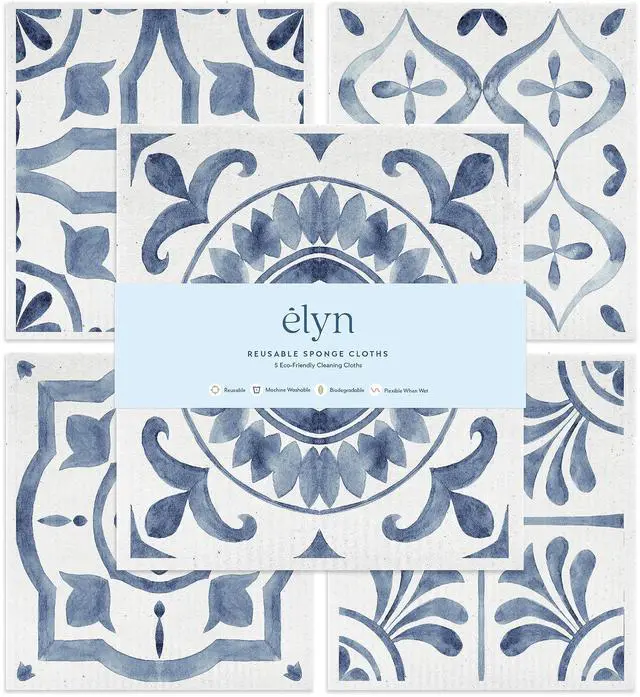 Main image of Swedish Dishcloths, Reusable & Washable Sponge Cloths, Absorbent Cleaning Paper Towels for Kitchen, Dishes, Counters and More, 5 Pack, Assorted Moroccan Pattern