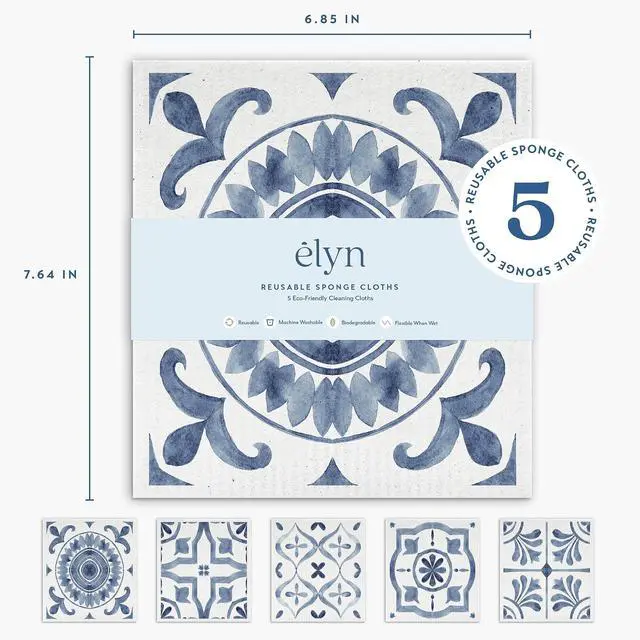 Alt view image 2 of 6 - Swedish Dishcloths, Reusable & Washable Sponge Cloths, Absorbent Cleaning Paper Towels for Kitchen, Dishes, Counters and More, 5 Pack, Assorted Moroccan Pattern
