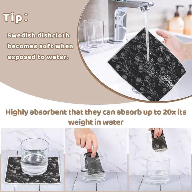 Alt view image 3 of 7 - 6 Pack Swedish Dishcloths for Kitchen,Swedish Rags Dish Towels with Clips, Reusable Paper Towels Washable Absorbent Cellulose Sponge Cloths No Odor for Cleaning HHome Kitchen Gifts for Host