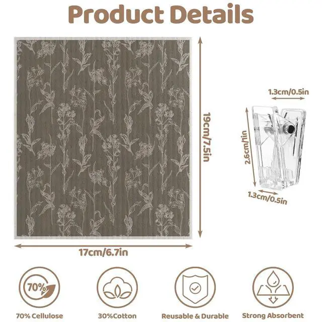 Alt view image 2 of 7 - 6 Pack Swedish Dishcloths for Kitchen,Swedish Rags Dish Towels with Clips, Reusable Paper Towels Washable Absorbent Cellulose Sponge Cloths No Odor for Cleaning HHome Kitchen Gifts for Host