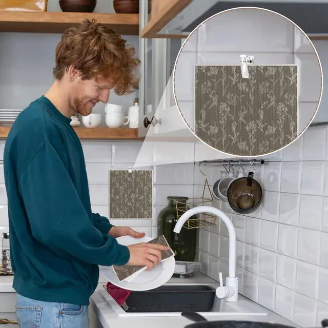 Alt view image 5 of 7 - 6 Pack Swedish Dishcloths for Kitchen,Swedish Rags Dish Towels with Clips, Reusable Paper Towels Washable Absorbent Cellulose Sponge Cloths No Odor for Cleaning HHome Kitchen Gifts for Host