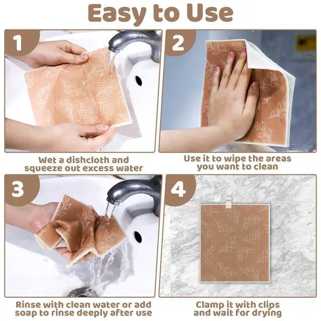 Alt view image 6 of 7 - 6 Pack Swedish Dishcloths for Kitchen,Swedish Rags Dish Towels with Clips, Reusable Paper Towels Washable Absorbent Cellulose Sponge Cloths No Odor for Cleaning HHome Kitchen Gifts for Host
