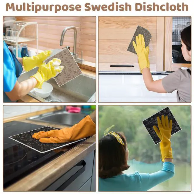 Alt view image 7 of 7 - 6 Pack Swedish Dishcloths for Kitchen,Swedish Rags Dish Towels with Clips, Reusable Paper Towels Washable Absorbent Cellulose Sponge Cloths No Odor for Cleaning HHome Kitchen Gifts for Host