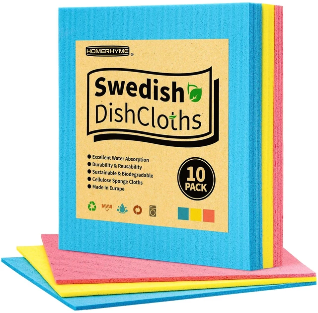 Main image of Swedish Dishcloths for Kitchen 10 Pack, Multicolor Dish Cloth, Absorbent Dish Towels for Kitchen, Multipurpose Cellulose Sponge Cloths, Reusable Paper Towels for Home & Kitchen