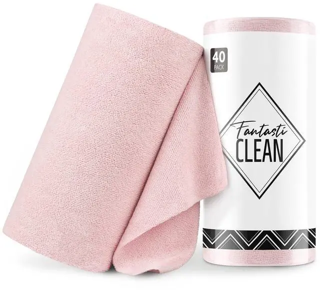 Main image of Microfiber Cleaning Cloth Roll -40 Pack, Tear Away Microfiber Towels, 12" x 12", Reusable, Washable, Lint Free, Ultra Absorbent Dishcloth for Car, Pet, Kitchen Cleaning Supplies (Pink)