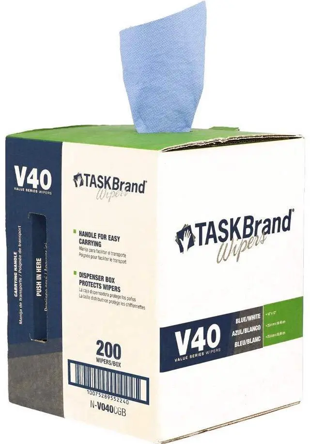 Main image of Blue V40 Value Series Center Pull Wiper Sheets, All-Purpose Disposable Cleaning Towels, 10 x 11.5 Inches, Roll of 200
