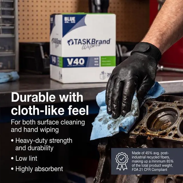 Alt view image 4 of 7 - Blue V40 Value Series Center Pull Wiper Sheets, All-Purpose Disposable Cleaning Towels, 10 x 11.5 Inches, Roll of 200
