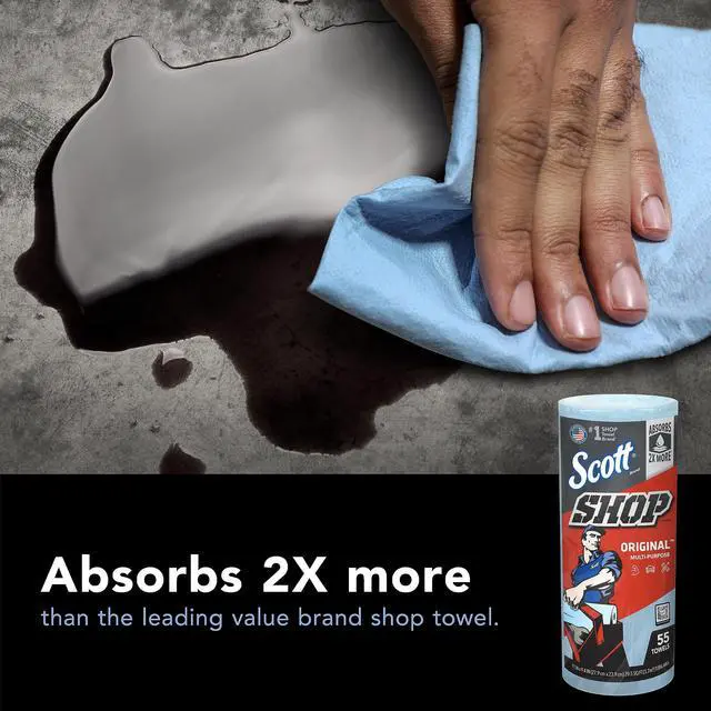 Alt view image 2 of 4 - Clark Professional Logistics Supply 75130KC Scott Shop Towels Blue 11 plug X 10,4 plug (27,9cm X 26,4cm), 1 Roll, 55 Per Pack