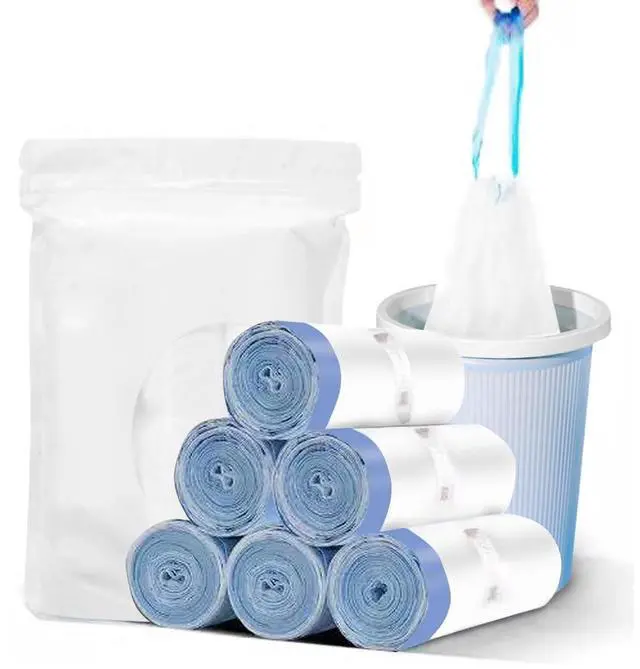 Main image of Small Trash Bag, 2.6 Gallon Garbage Bags Bathroom Trash can Liners for Bedroom Home Kitchen 80 Counts,2 Gallon Trash Bag with Blue Drawstring, White Bags