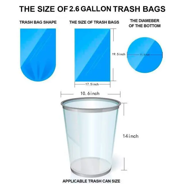 Alt view image 3 of 7 - Small Trash Bag, 2.6 Gallon Garbage Bags Bathroom Trash can Liners for Bedroom Home Kitchen 80 Counts,2 Gallon Trash Bag with Blue Drawstring, White Bags
