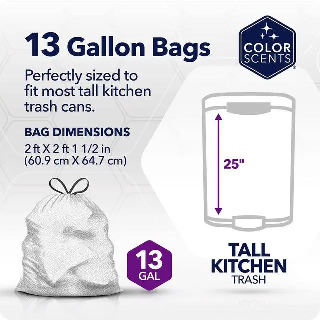 Alt view image 2 of 6 - Tall Kitchen Trash Bags - 13 Gallon, 20 Bags (1 Pack of 20 Bags), Drawstring - White bag in Lavender + Sage Scent with Microban