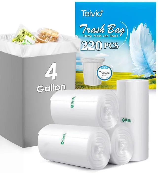Main image of 4 Gallon 220 Counts Strong Trash Bags Garbage Bags, Bathroom Trash Can Bin Liners, Small Plastic Bags for home office kitchen, fit 12-15 Liter, 3,3.5,4.5 Gal, Clear
