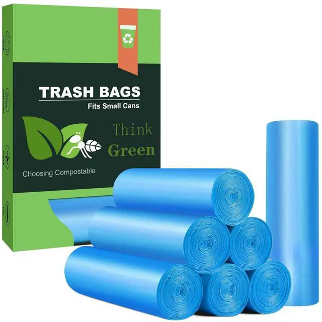 Main image of Small Trash Bags, 4-6 Gallon Compostable Garbage Bags, 4 Gallon Trash Bags, Unscented Leak Proof Biodegradable Bags Wastebasket Liners, Bathroom trash bags, Compost Bags (100 Counts, Blue)
