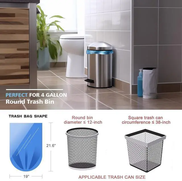 Alt view image 2 of 7 - Small Trash Bags, 4-6 Gallon Compostable Garbage Bags, 4 Gallon Trash Bags, Unscented Leak Proof Biodegradable Bags Wastebasket Liners, Bathroom trash bags, Compost Bags (100 Counts, Blue)