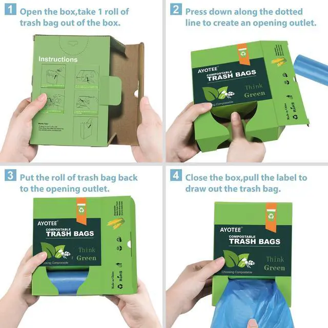 Alt view image 6 of 7 - Small Trash Bags, 4-6 Gallon Compostable Garbage Bags, 4 Gallon Trash Bags, Unscented Leak Proof Biodegradable Bags Wastebasket Liners, Bathroom trash bags, Compost Bags (100 Counts, Blue)