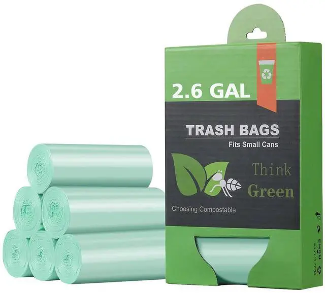 Main image of Small Trash Bags 2.6 Gallon Compostable Trash Bags Bathroom Wastebasket Can Liners, 125 Count Mini Compost Bags for Kitchen Bathroom Office Fit 10 Liter, Green