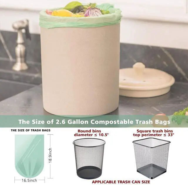 Alt view image 3 of 7 - Small Trash Bags 2.6 Gallon Compostable Trash Bags Bathroom Wastebasket Can Liners, 125 Count Mini Compost Bags for Kitchen Bathroom Office Fit 10 Liter, Green
