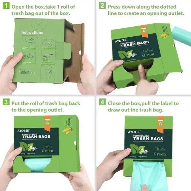 Alt view image 5 of 7 - Small Trash Bags 2.6 Gallon Compostable Trash Bags Bathroom Wastebasket Can Liners, 125 Count Mini Compost Bags for Kitchen Bathroom Office Fit 10 Liter, Green