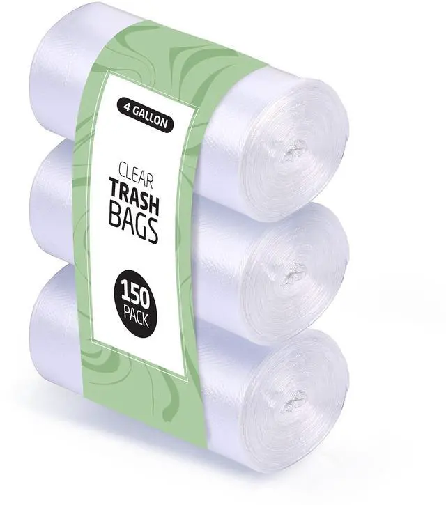Main image of 4 Gallon Trash Bags - 150 Small Mini Garbage Bags | 17" x 18" Clear Waste Basket Trash Bags | Bulk Plastic Bathroom Trash Can Liners