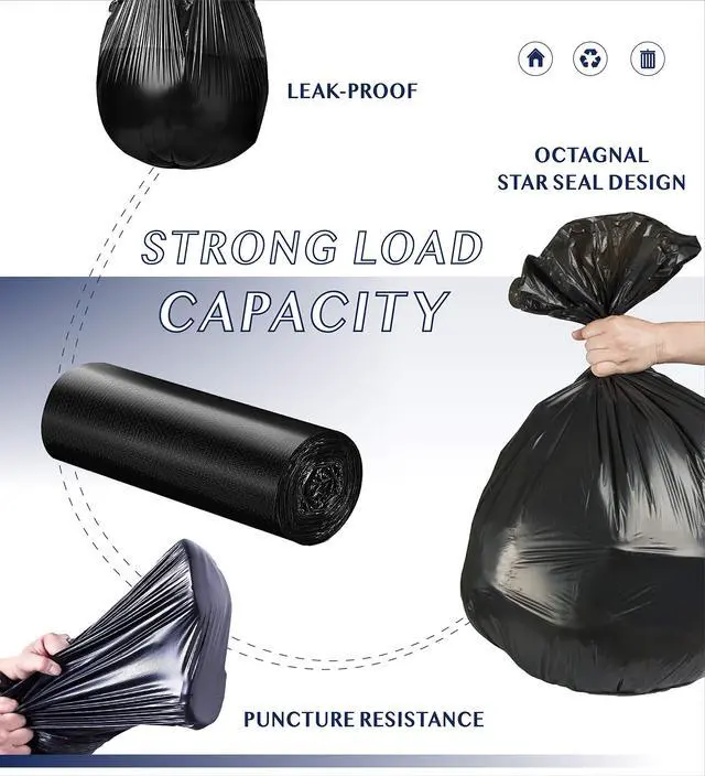 Alt view image 4 of 6 - Small Black Trash Bags, 4 Gallon Garbage Bags, 220 Counts Strong Plastic Trash Can Liners 15 Liter for Kitchen Bathroom Office Waste Basket - Durable & Thick Trash Bag