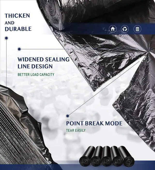 Alt view image 5 of 6 - Small Black Trash Bags, 4 Gallon Garbage Bags, 220 Counts Strong Plastic Trash Can Liners 15 Liter for Kitchen Bathroom Office Waste Basket - Durable & Thick Trash Bag