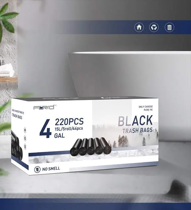 Alt view image 6 of 6 - Small Black Trash Bags, 4 Gallon Garbage Bags, 220 Counts Strong Plastic Trash Can Liners 15 Liter for Kitchen Bathroom Office Waste Basket - Durable & Thick Trash Bag