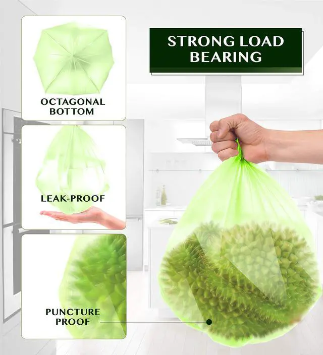 Alt view image 3 of 6 - Compostable Trash Bags - 8 Gallon Garbage Bags 150 Count Trash Can Liners 30 Liter Unscented Medium Wastebasket Bags for Kitchen Bathroom Home Office Garbage Can (5Rolls/Green) - Durable & Thick