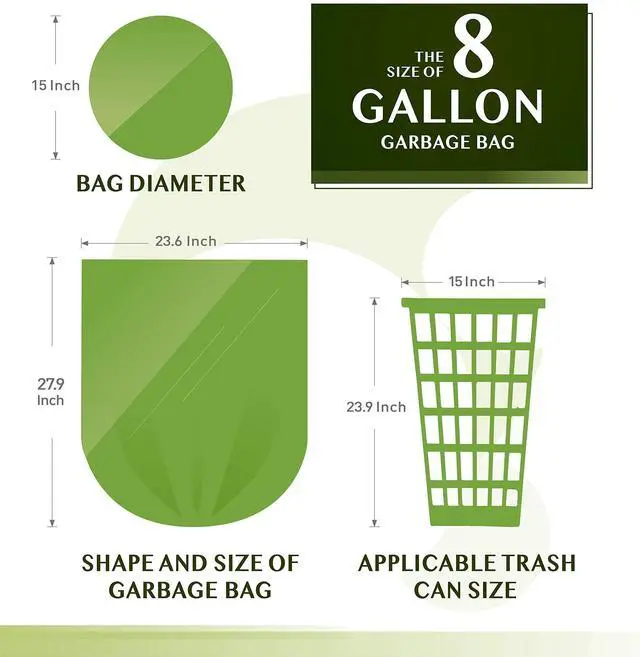 Alt view image 6 of 6 - Compostable Trash Bags - 8 Gallon Garbage Bags 150 Count Trash Can Liners 30 Liter Unscented Medium Wastebasket Bags for Kitchen Bathroom Home Office Garbage Can (5Rolls/Green) - Durable & Thick