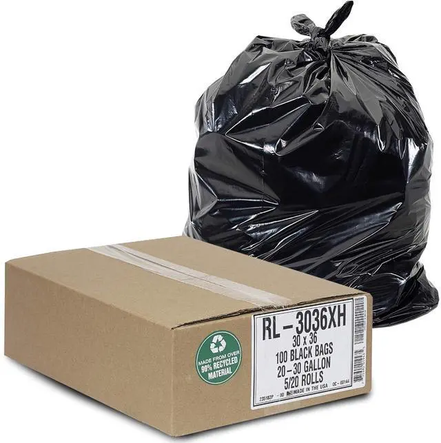 Main image of RL-3036XH 20-30 Gallon Trash Can Liners (100 Count) - 30" x 36" - Thick 1.5 MIL Equivalent Black Trash Bags for Bathroom, Kitchen, Office, Industrial, Commercial, Recycling and More