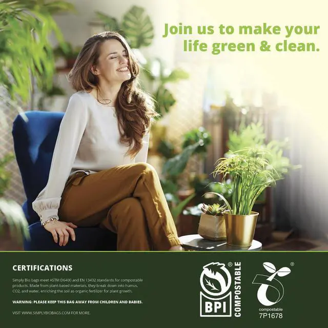 Alt view image 5 of 7 - 13 Gallon Compostable Trash Bags Liners Drawstring, Heavy Duty Extra Thick 1 Mil, 49.21 Liter, 30 Bags, Tall Kitchen Food Scrap Waste Bag, ASTM D6400, US BPI and OK Compost Home Certified
