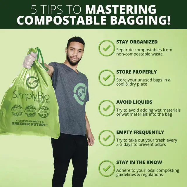 Alt view image 7 of 7 - 13 Gallon Compostable Trash Bags Liners Drawstring, Heavy Duty Extra Thick 1 Mil, 49.21 Liter, 30 Bags, Tall Kitchen Food Scrap Waste Bag, ASTM D6400, US BPI and OK Compost Home Certified