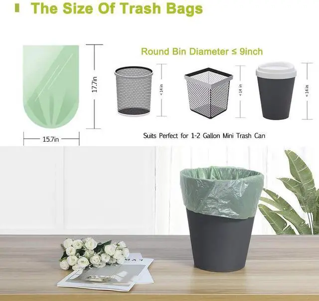 Alt view image 6 of 7 - Trash Bags 1.2 Gallon, Small Garbage Bags, Strong & Unscented Mini Trash Bags for Kitchen, Bathroom, Office, Restroom, Car, Green, 80 Counts