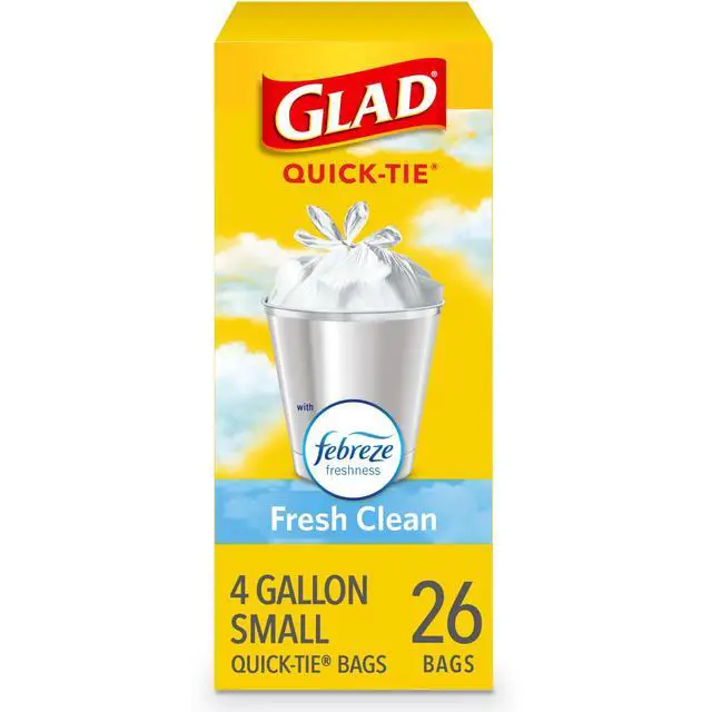 Main image of Small Trash Bags 4 Gallon, Febreze Fresh Clean Garbage Bags, Odor Resistant with Quick Tie, 26 Count