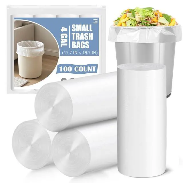 Main image of Small Trash Bags 4 Gallon - 100 Count 4 Gallon Trash Bag, Unscented Small Garbage Bags Bathroom Trash Bags, White 4 Gal Trash Can Liners