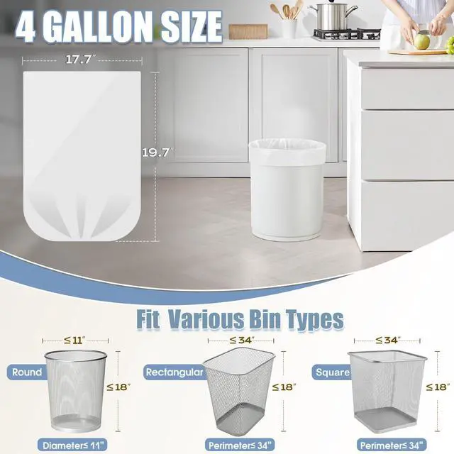 Alt view image 2 of 7 - Small Trash Bags 4 Gallon - 100 Count 4 Gallon Trash Bag, Unscented Small Garbage Bags Bathroom Trash Bags, White 4 Gal Trash Can Liners