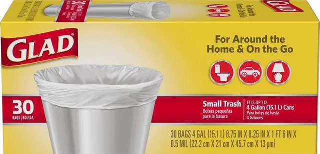 Main image of Trash Bags, Small Garbage Bags - 4 Gallon White Trash Bag - 30 Count