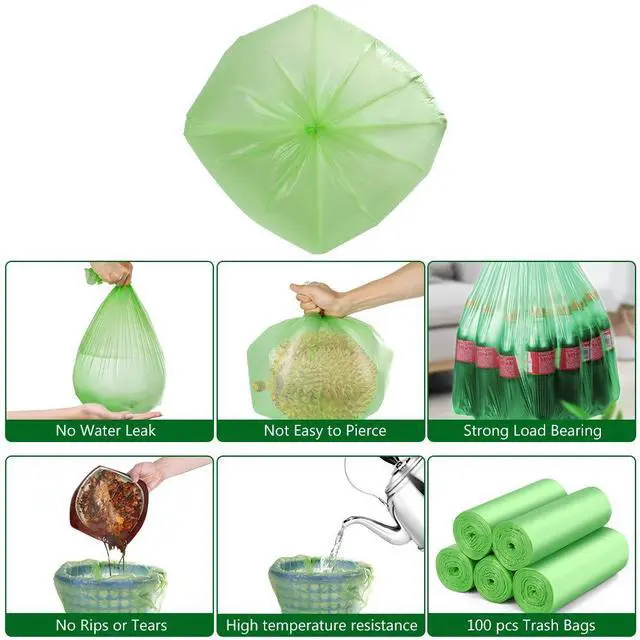 Alt view image 2 of 7 - Biodegradable Trash Bags 4-6 Gallon, 100 Counts, Extra Thick Small Trash Bag Recycling Garbage Bags For Kitchen Bathroom Yard Office Wastebasket Car