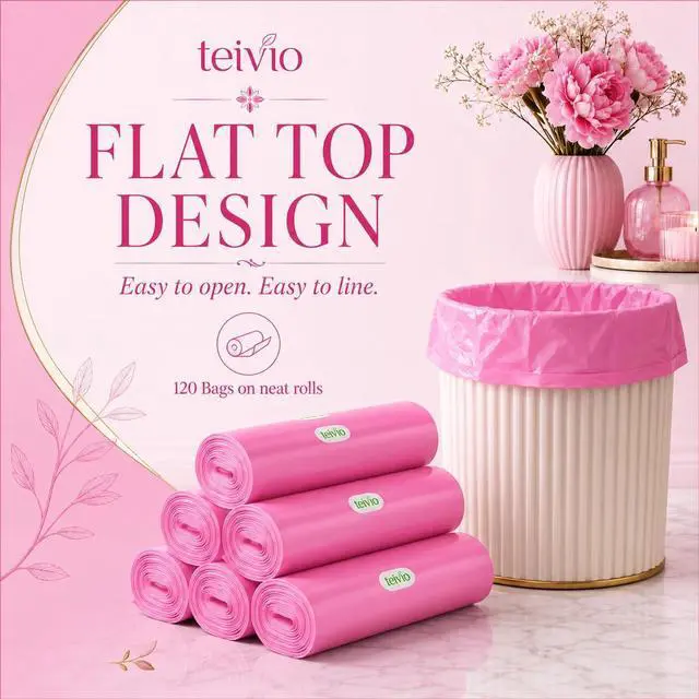 Alt view image 6 of 6 - Small Trash Bags 4 Gallon 150 Counts Garbage Bags, Bathroom Trash Can Bin Liners, Small Plastic Bags for home office kitchen, fit 12-15 Liter, 3,3.5,4.5 Gal, Pink