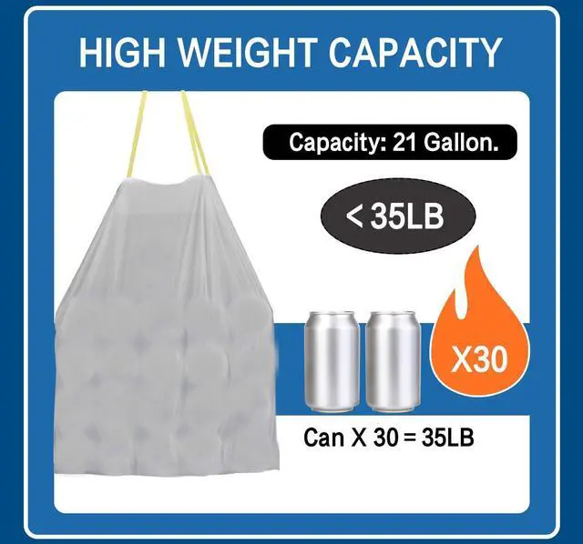 Alt view image 4 of 7 - Large Trash Bags, Big Tall heavy duty 21 Gallon/ 50-90 Liter Drawstring Trash Bags, Easy-Dispense Leaf Roll, tear-free design, Extra-Strong Unscented 30 Count for Kitchen & Household & Commercial.
