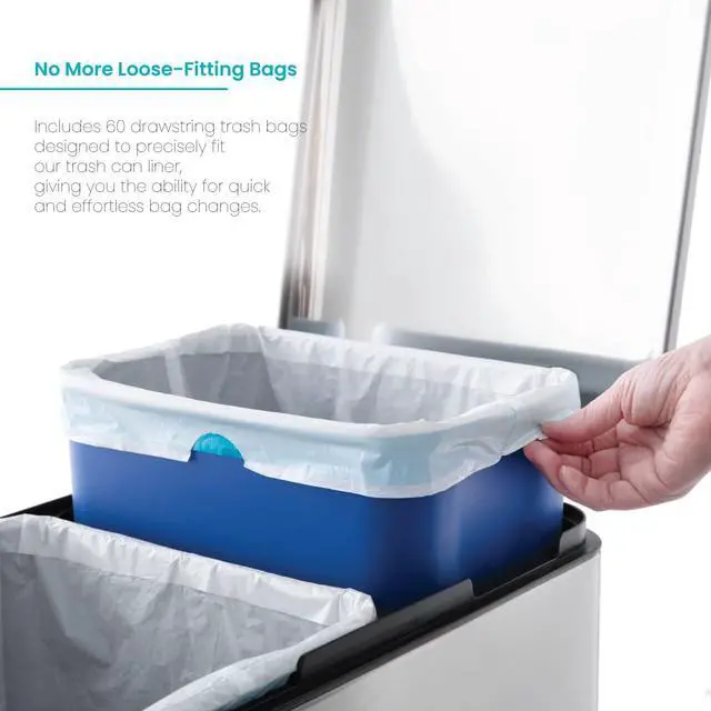 Alt view image 2 of 7 - 5.3 Gallon Kitchen Trash Bags with Drawstring Handles, Heavy Duty Custom Fit Design for 20 Liter Dual Recycling Liners, Code 20R, 60-Count