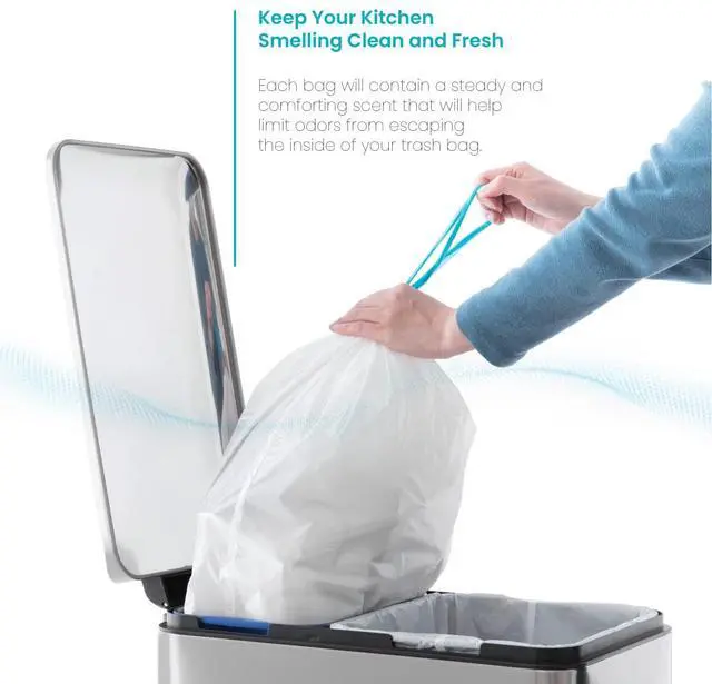 Alt view image 4 of 7 - 5.3 Gallon Kitchen Trash Bags with Drawstring Handles, Heavy Duty Custom Fit Design for 20 Liter Dual Recycling Liners, Code 20R, 60-Count